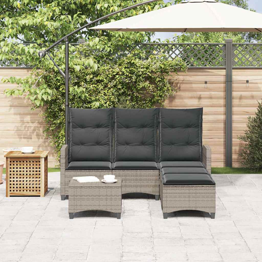 3-tlg. Garten-Sofagarnitur mit Kissen L-Form Grau Poly Rattan